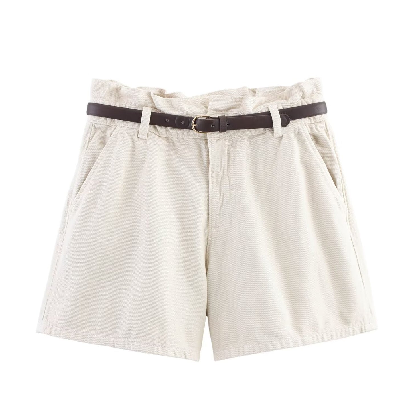 A-line belt denim casual shorts for women - Korvel