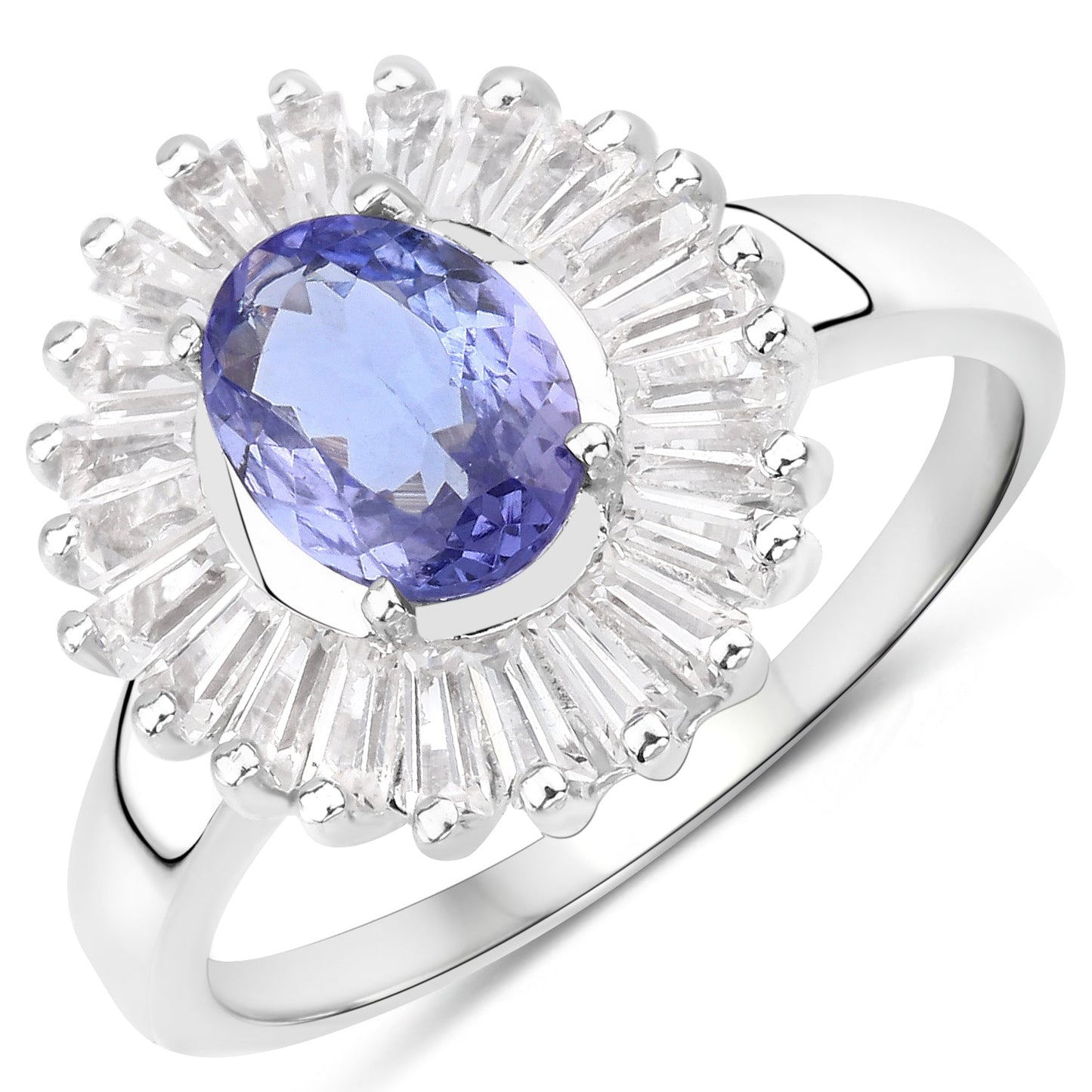 2.47 Carat Genuine Tanzanite and White Topaz Sterling Silver Ring