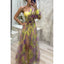 Mesh Tie-Dye Printed Off-Shoulder Slit Dress