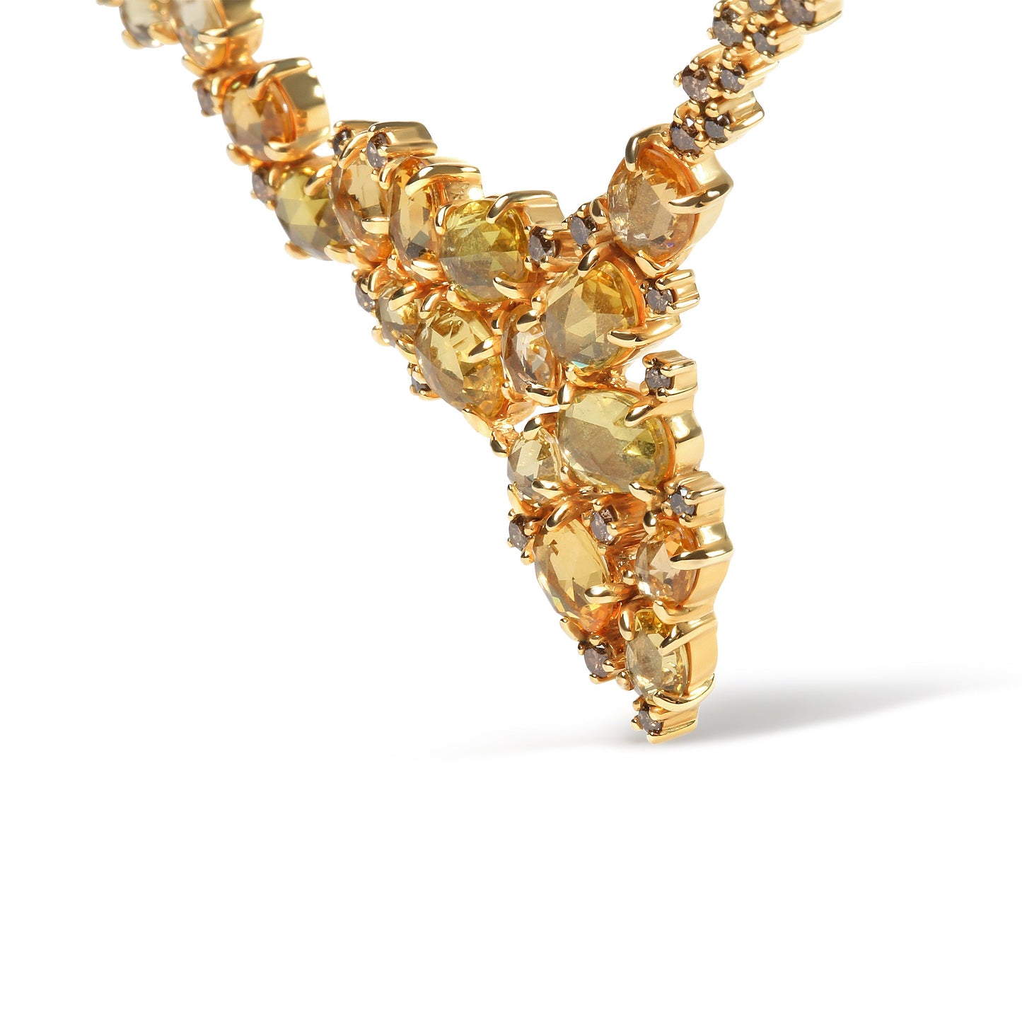 Collar Cascada de Diamantes Marrones y Zafiros Amarillos en Oro Amarillo de 18K