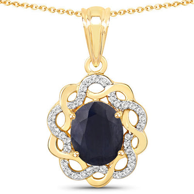 3.43 Carat Blue Sapphire & White Topaz Sterling Silver Pendant