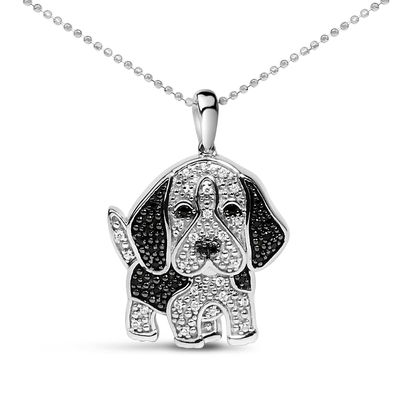 Collar de Colgante de Basset Hound de Plata Esterlina .925 con Diamantes
