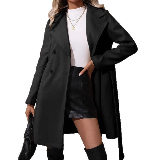 Women's Elegant Lace-up Slim-fit Woolen Coat