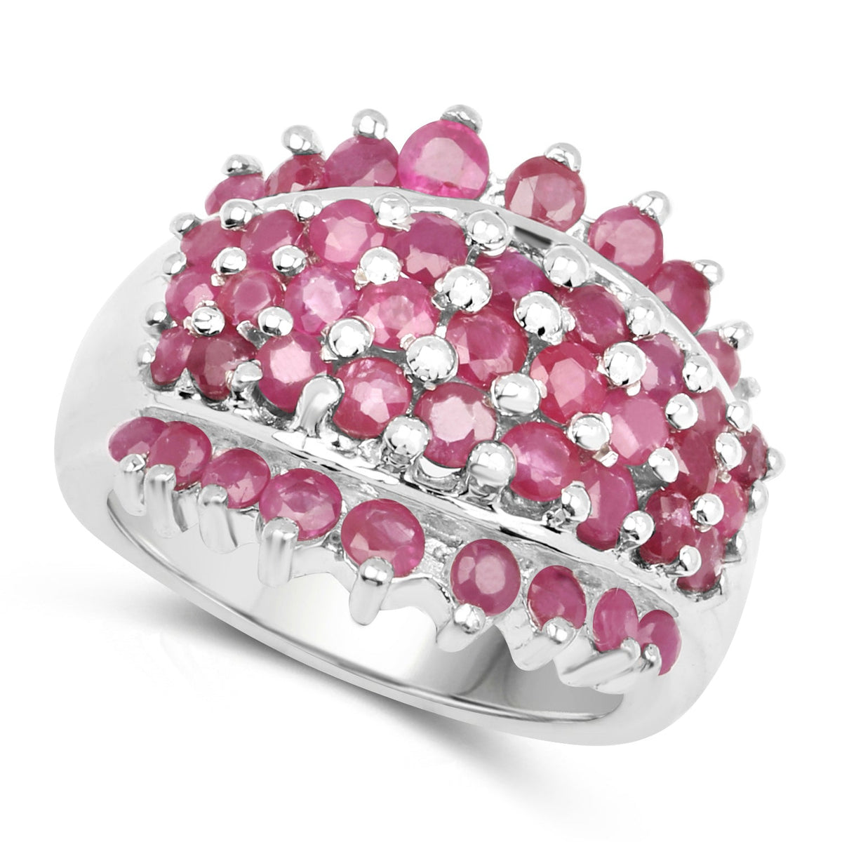 2.70 Carat Genuine Ruby Cluster Ring in Sterling Silver