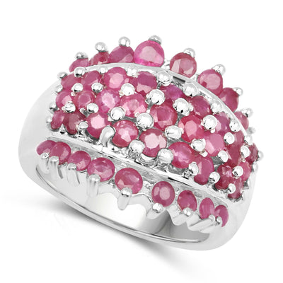 2.70 Carat Genuine Ruby Cluster Ring in Sterling Silver