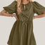 Elegant Ruched Puff Sleeve Mini Dress with Bow Detail