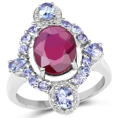Bague en argent sterling avec rubis et tanzanite de 4,14 carats