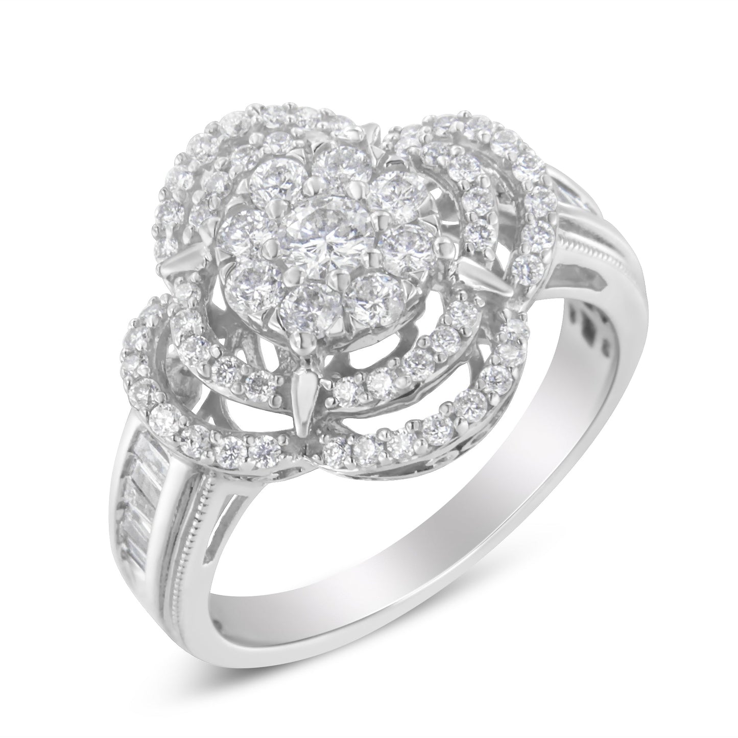 14K White Gold Diamond Floral Cluster Quatrefoil Ring - Size 6.75