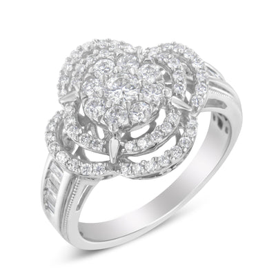 14K White Gold Diamond Floral Cluster Quatrefoil Ring - Size 6.75