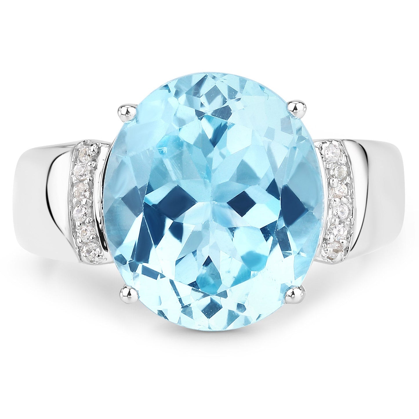 8.36 Carat Blue Topaz & White Zircon Sterling Silver Ring