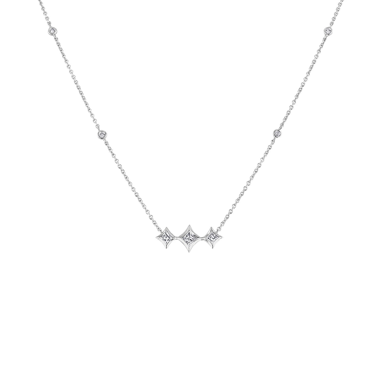 Collier en diamant princesse 3 pierres en or blanc 10K - 18 pouces