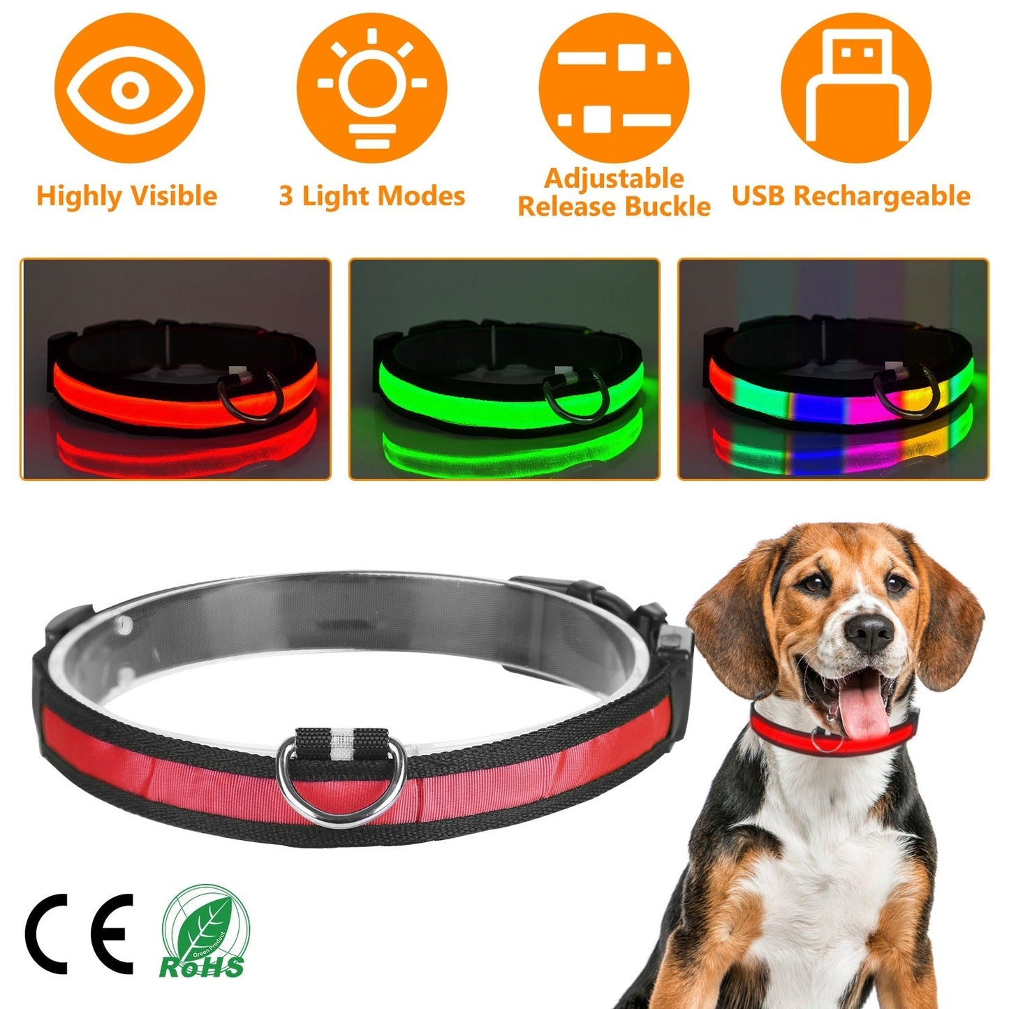 Collar LED para Perros GBruno USB - Visibilidad Nocturna Mejorada