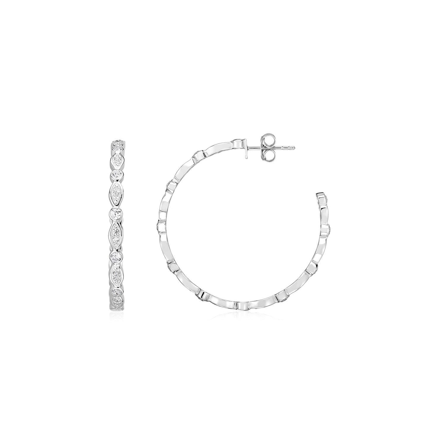 Boucles d'oreilles créoles en argent sterling élégantes avec zirconias cubiques