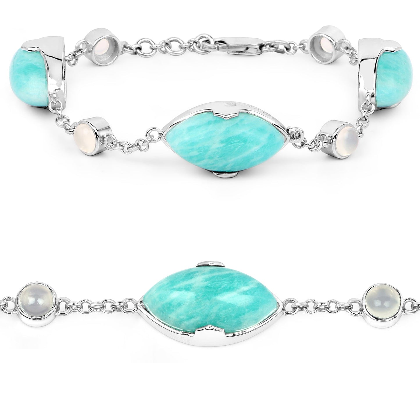 29.70 Carat Genuine Amazonite & White Agate Sterling Silver Bracelet