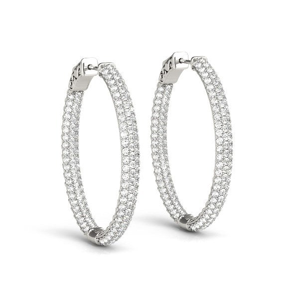 Boucles d'oreilles créoles en diamant en or blanc 14k - Design double face