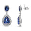 Boucles d'oreilles pendantes en or blanc 18K avec saphirs bleus et halo de diamants