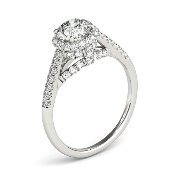 Bague de fiançailles en diamant taille ronde en or blanc 14 carats avec pavé
