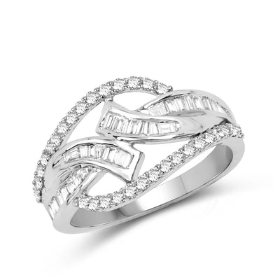 0.72 Carat White Diamond Crossover Ring in 14K White Gold