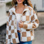 Chaqueta de Teddy de Manga Larga con Botones y Diseño a Cuadros Elegante