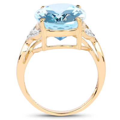 Bague en Topaze Bleue et Topaze Blanche Plaquée Or Jaune 14K