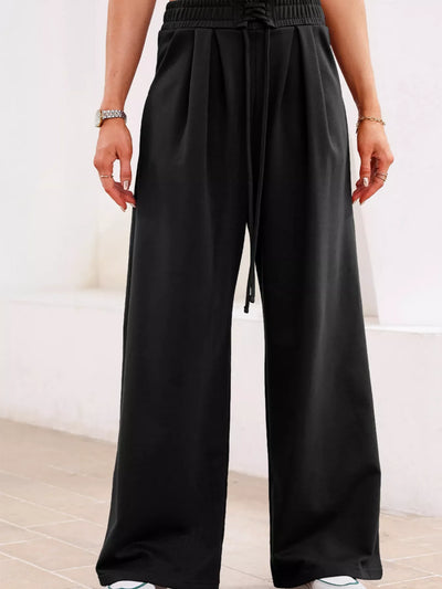 Pantalons de survêtement plissés à taille haute élastique à nouer