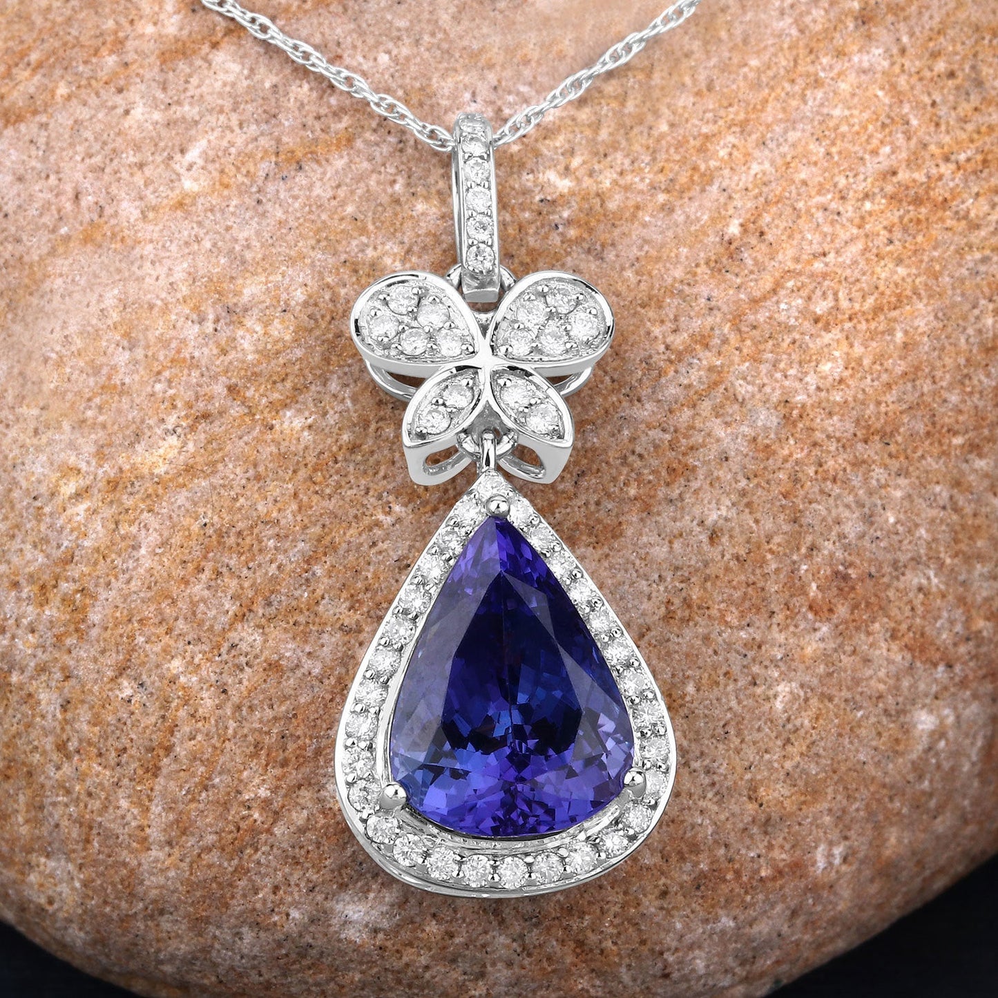 Pendentif en Tanzanite et Diamant Blanc de 5,54 Carats en Or Blanc 18K