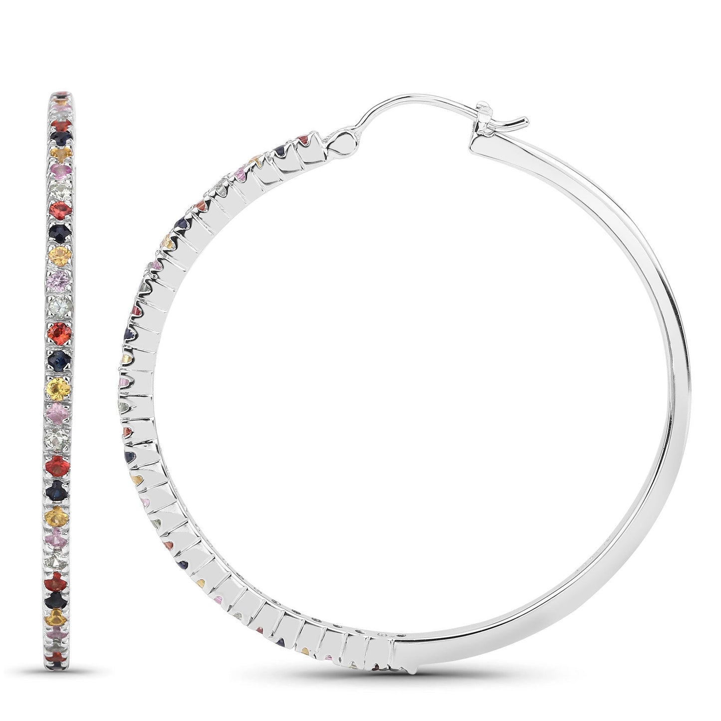 2.24 Carat Multi Sapphire .925 Sterling Silver Hoop Earrings