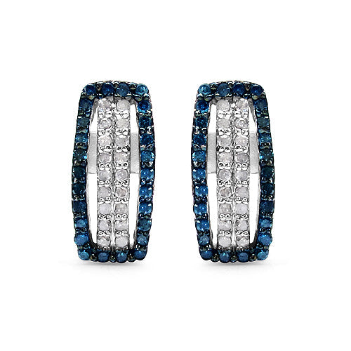 Boucles d'oreilles en argent sterling avec diamants bleus et blancs élégants