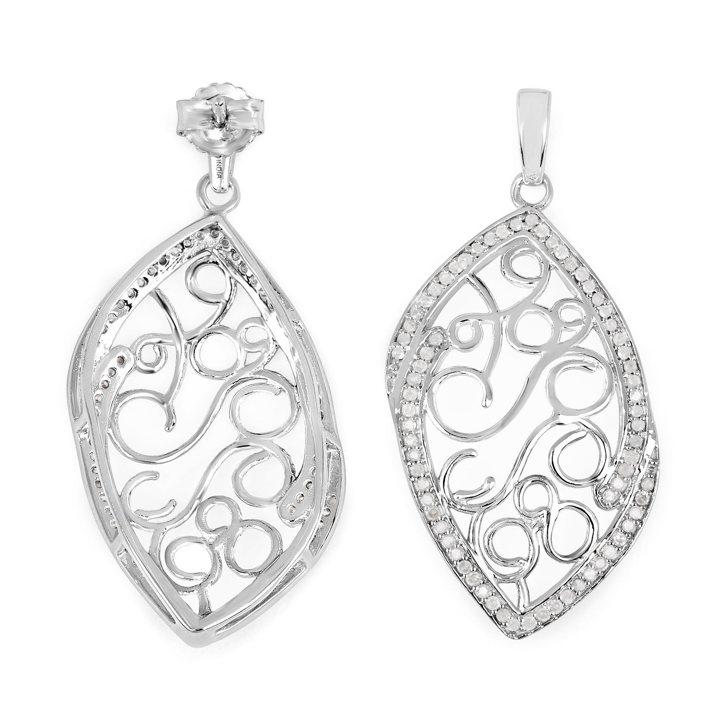 0.73 Carat Genuine White Diamond Sterling Silver Earrings