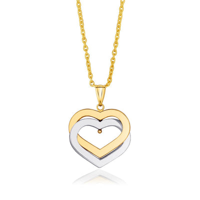 Pendentif en Or Bicolore 14k avec Cœurs Entrelacés