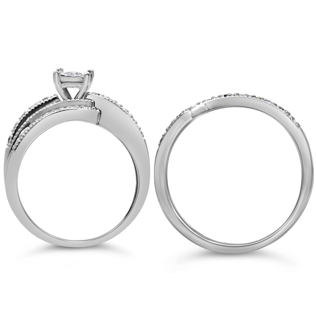 Bague de fiançailles en diamant croisé en argent sterling .925 - Taille 7