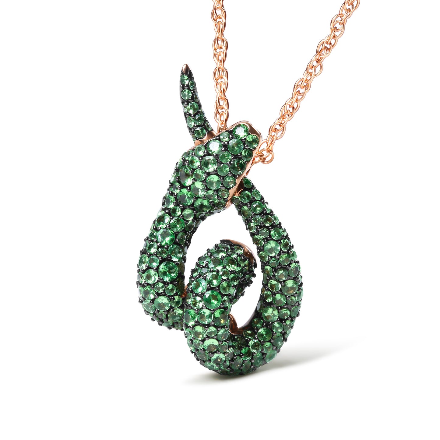 Collar de Pendiente de Serpiente de Tsavorita Verde en Oro Rosa de 18K