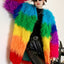 Contrast-Color Plush Patchwork Overcoat