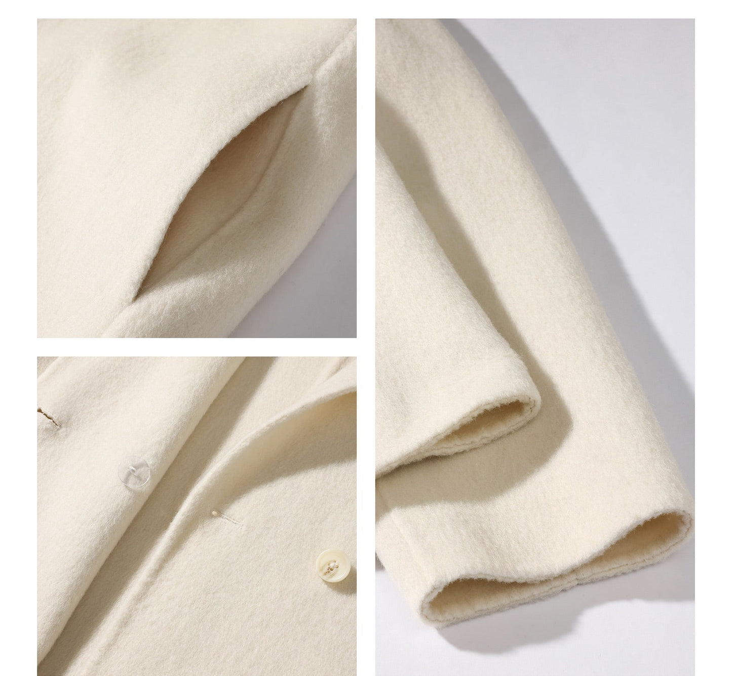 Double Breasted Cream Wool Coat for Women