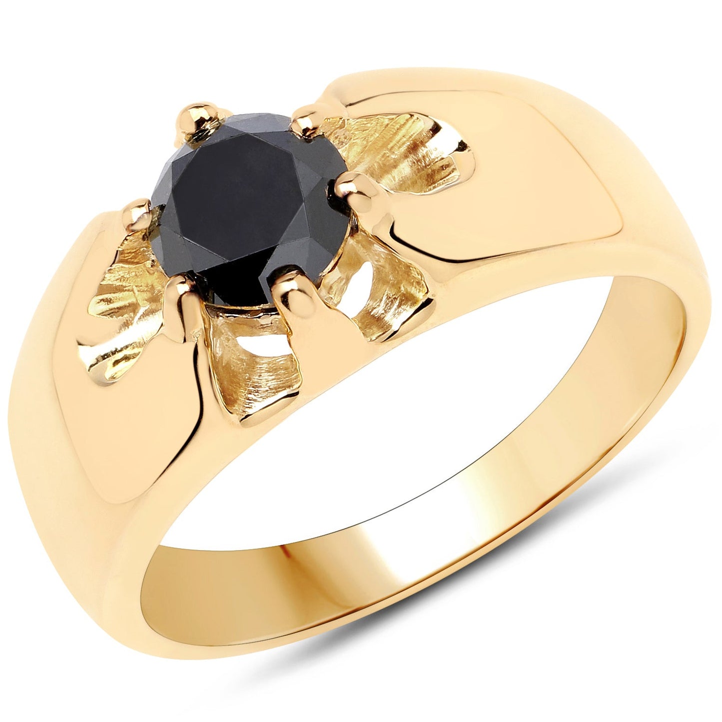 14K Yellow Gold Plated Black Diamond Sterling Silver Ring