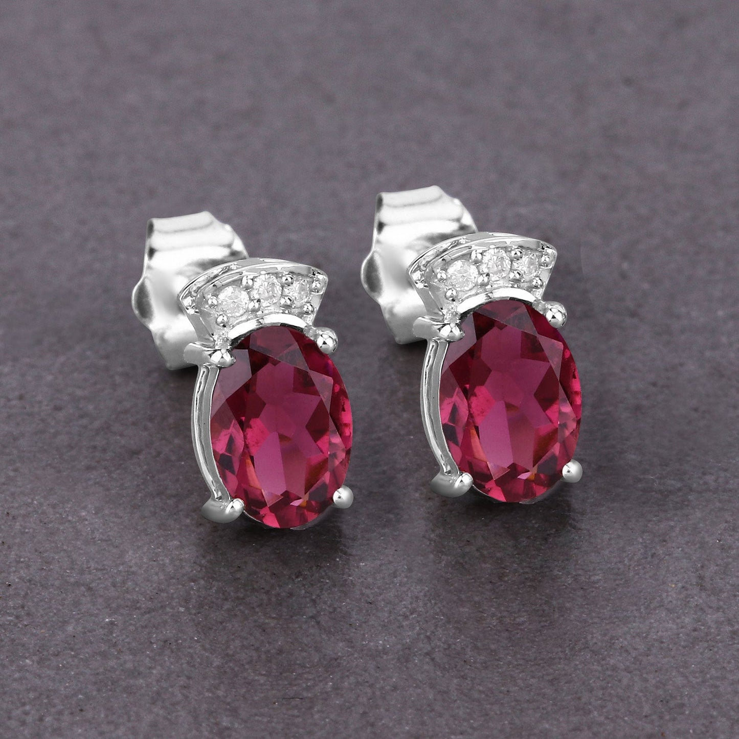 1.35 Carat Genuine Pink Tourmaline & White Diamond Earrings in 14K White Gold