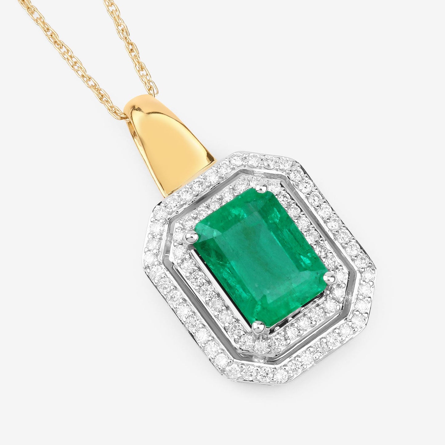 Colgante de Esmeralda Zambiana y Diamantes Certificado IGI de 2.37 Quilates en Oro de 14K