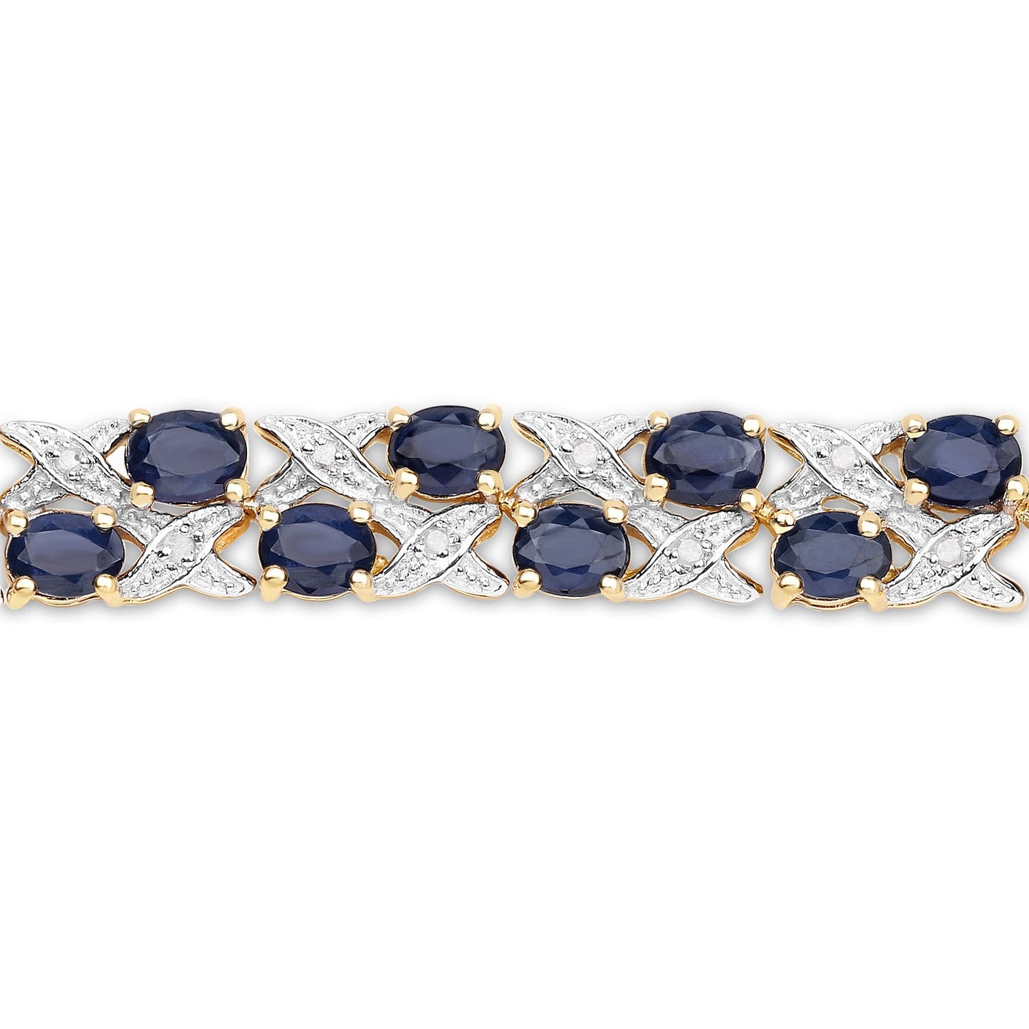 Bracelet en or jaune 14 carats plaqué, saphirs bleus et diamants