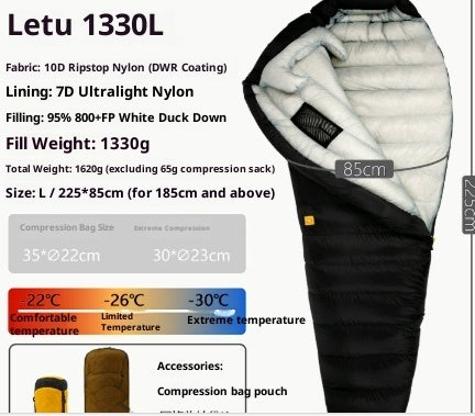 Sac de couchage en duvet ultra léger premium pour aventures en plein air