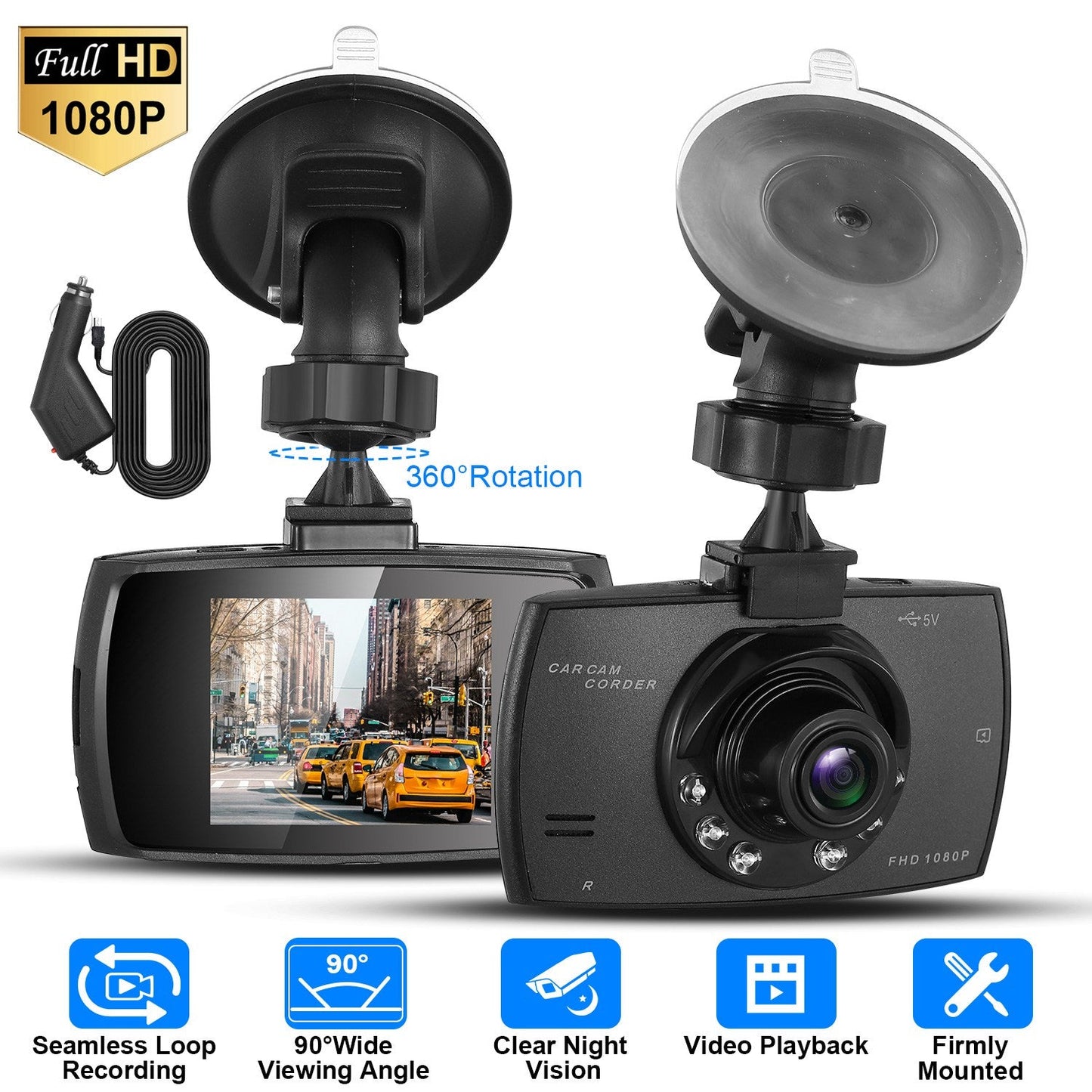 1080P Car DVR Dash Cam with Night Vision and Loop Recording