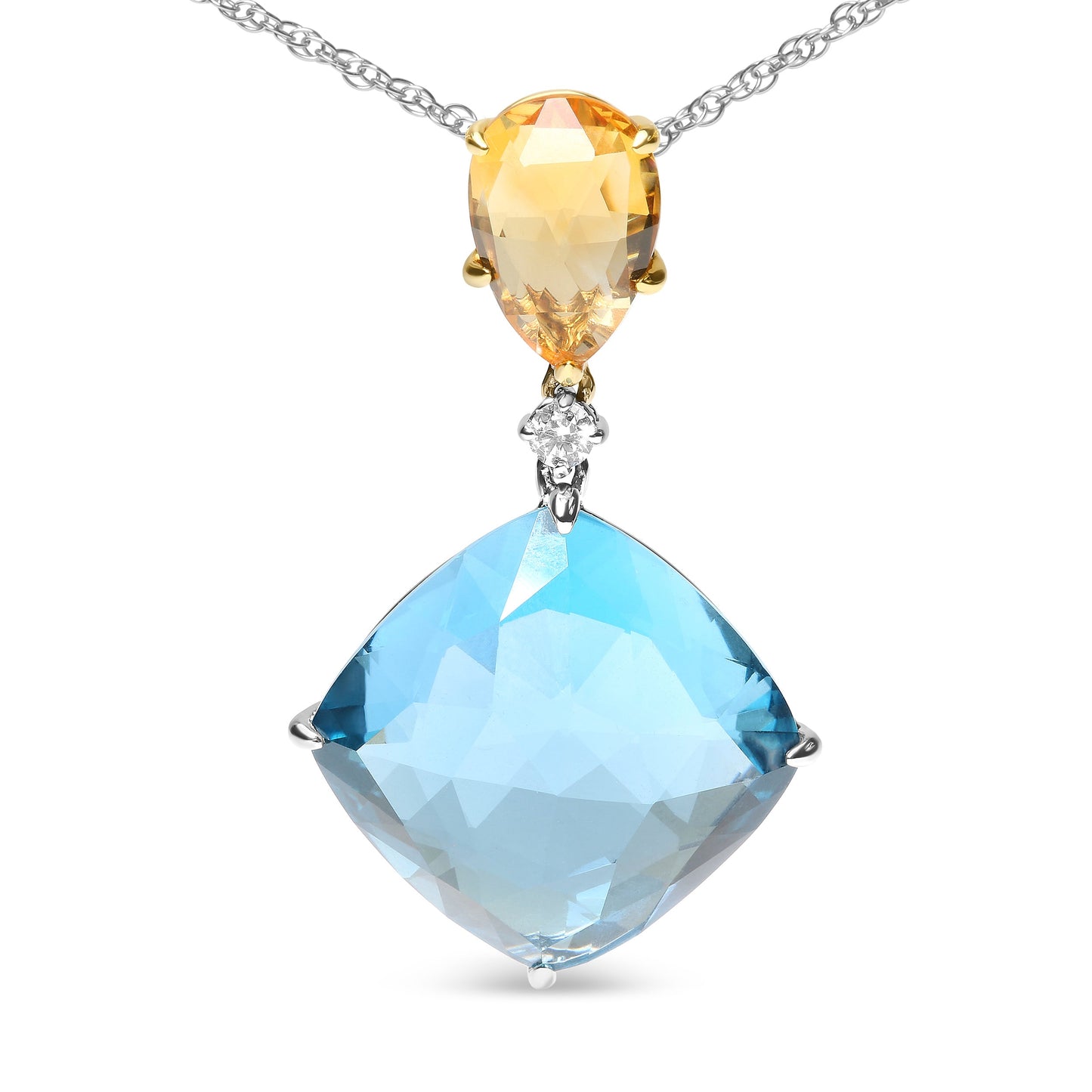 Collier Pendentif Dangle en Or 18K avec Accent de Diamant et Gemmes