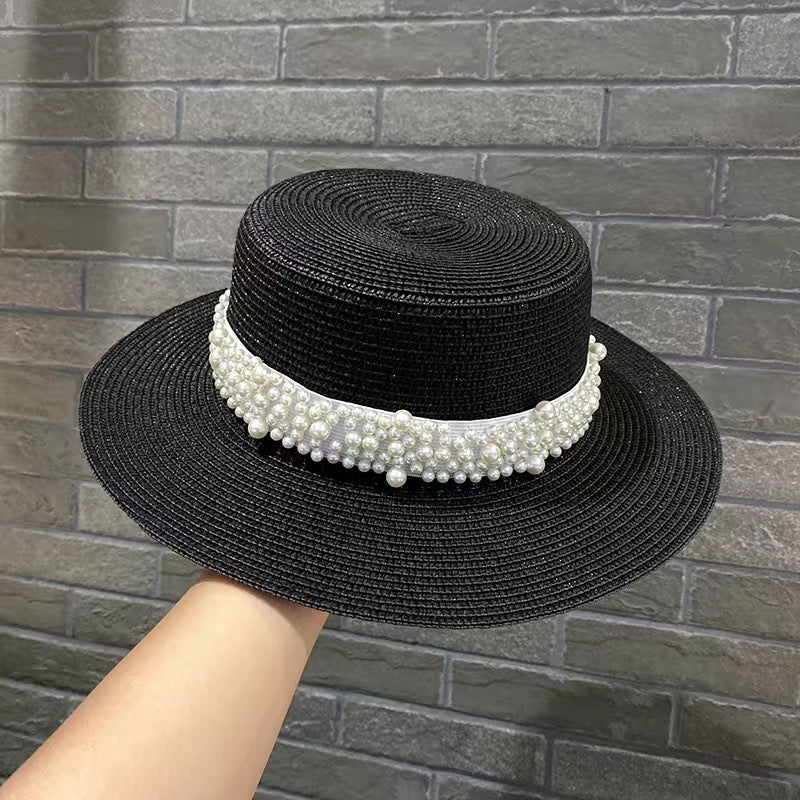 Retro Pearl Flat Top Sun Protection Beach Hat