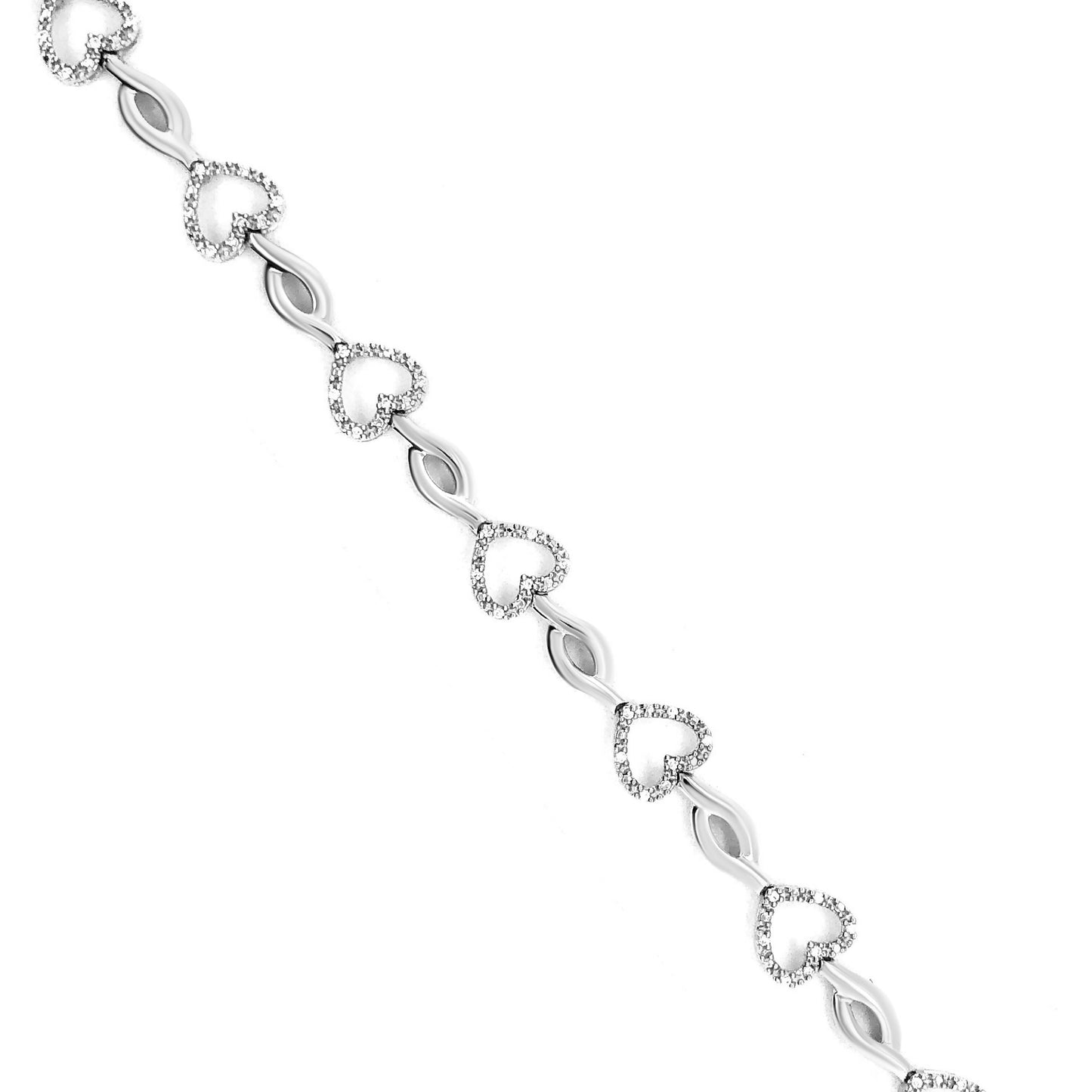 Pulsera de Enlace de Corazón y Hoja de Diamante de Plata Esterlina .925 - Tamaño 7.25