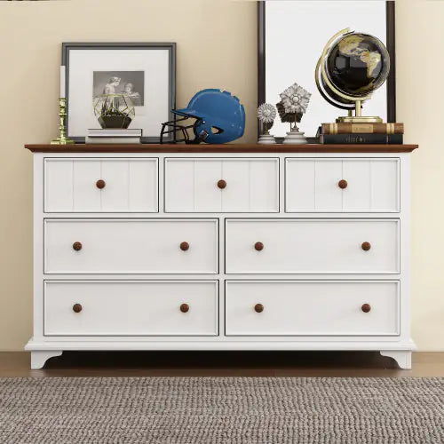 Wooden Captain Seven-Drawer Dresser in White Walnut