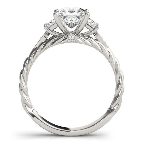 Bague en diamant antique à trois pierres en or blanc 14 carats avec taille princesse