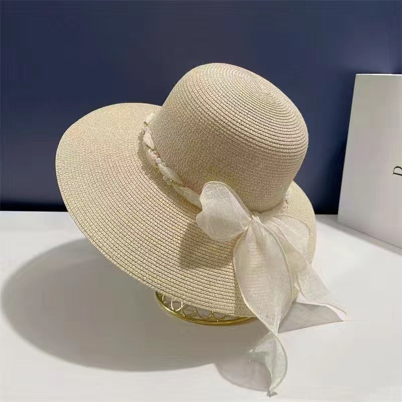 French Style Lace Strap Big Brim Beach Hat