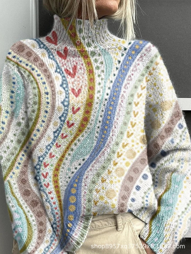 Elegant Christmas Abstract Print Cardigan for Women