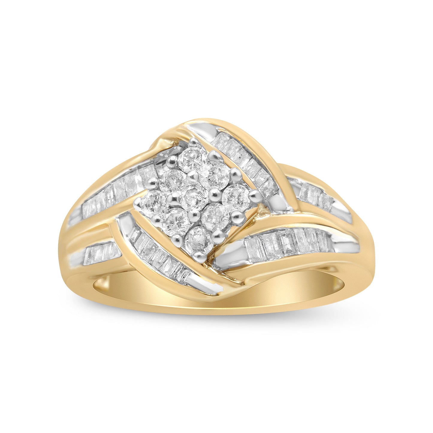 Anillo de Remolino de Diamantes en Oro Amarillo y Blanco de 10K
