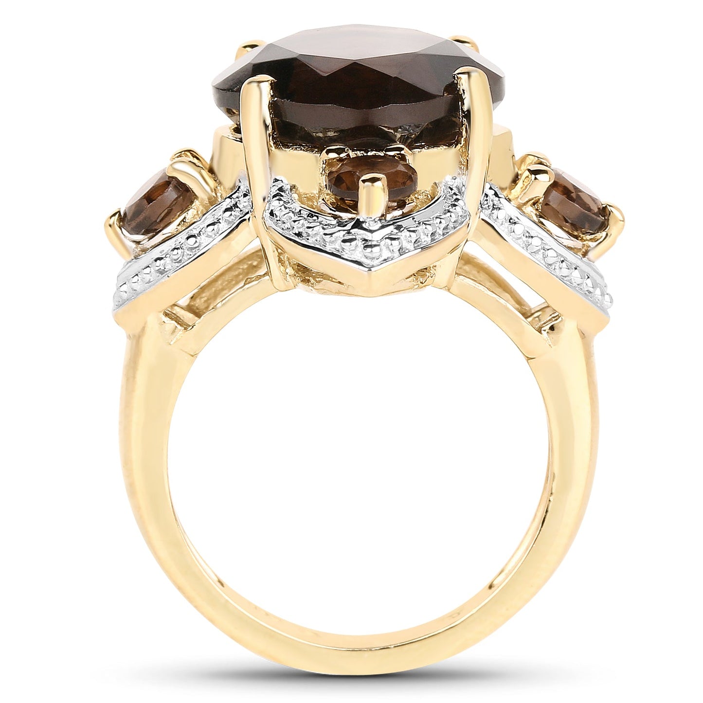 14K Yellow Gold Plated Smoky Quartz Cocktail Ring