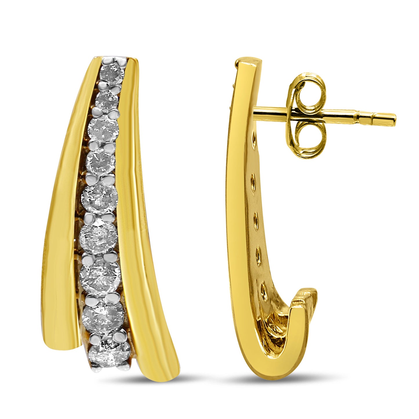 Pendientes Huggie de Diamantes de Plata Esterlina Bañados en Oro de 10K
